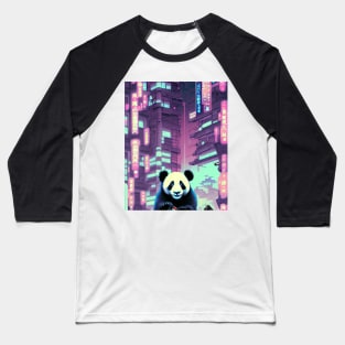 Cute Panda In Futuristic Cyberpunk City Baseball T-Shirt